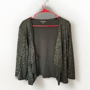Eileen Fisher 100% Silk Black Sequin size XL Open Front Cardigan Jacket